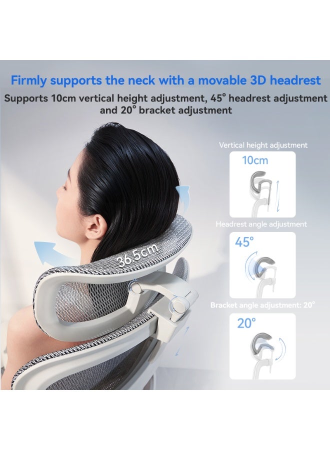 SIHOO B100 Pro Ergonomic Office Chair with Back Support and Footrest – Mesh Swivel Desk & Computer Chair with 4D Adjustable Armrests and 3D Headrest for Study & Office (White) - Image 3